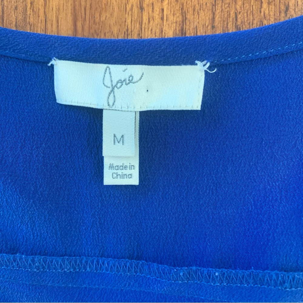 JOIE Top Size M Cobalt Blue 100% Silk Short Sleeve Blouse Shirt - Picture 4 of 8